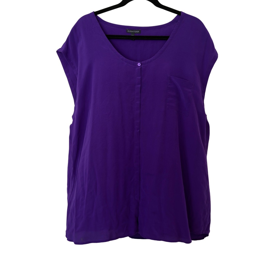 Eileen Fisher Women's 100% Silk Vibrant Purple Sleeveless Blouse Size XL